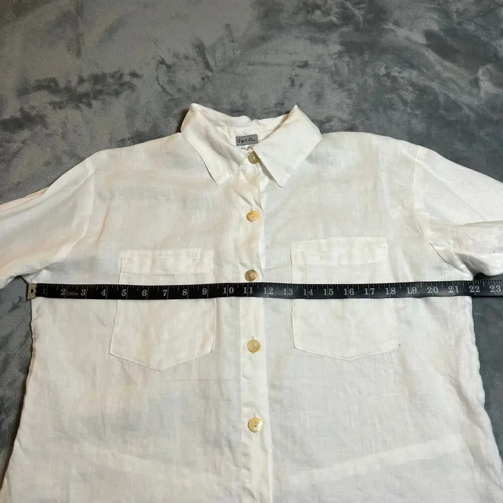 Just Jill 100% Linen Button Up Shirt Size S Roll Tab Sleeve Coastal Beach Casual - Picture 8 of 9